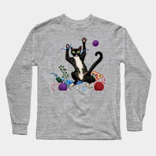 Funny cat with wool. Knitting cat Long Sleeve T-Shirt